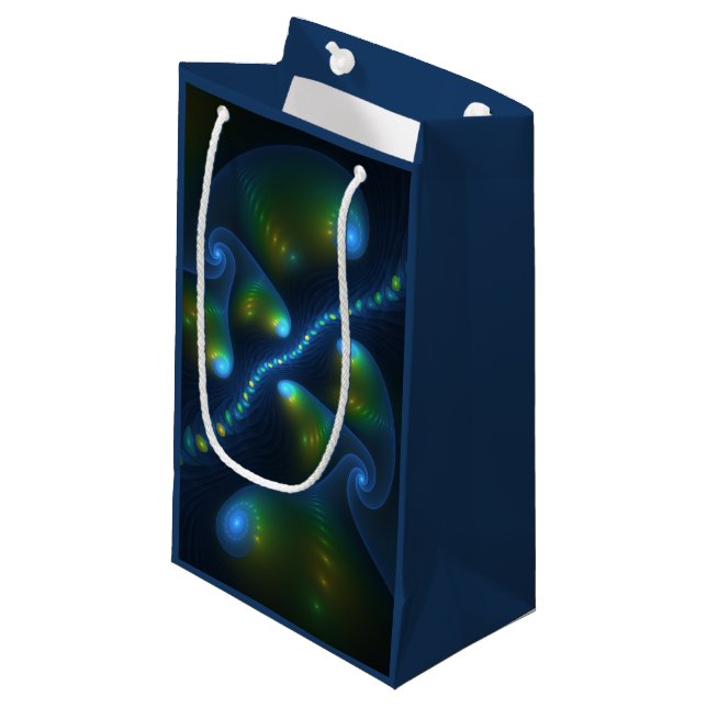 Fantasy Lights Abstract Blue Green Yellow Fractal Small Gift Bag (Front Angled)