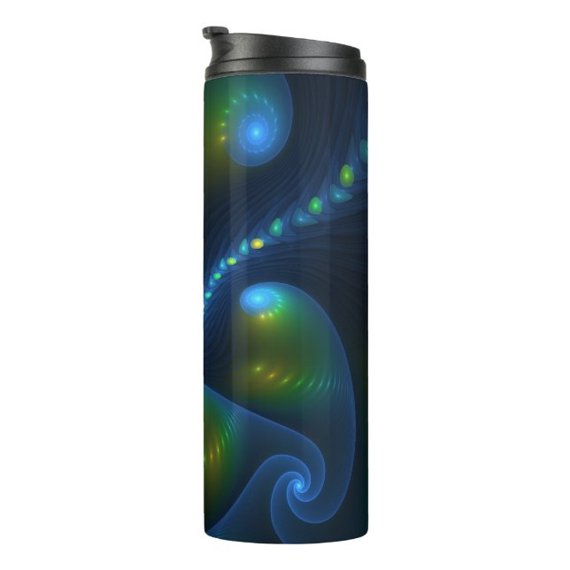Fantasy Lights Abstract Blue Green Yellow Fractal Thermal Tumbler (Rotated Right)