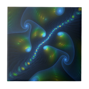 Fantasy Lights Abstract Blue Green Yellow Fractal Tile