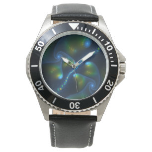 Fantasy Lights Abstract Blue Green Yellow Fractal Watch