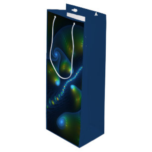 Fantasy Lights Abstract Blue Green Yellow Fractal Wine Gift Bag