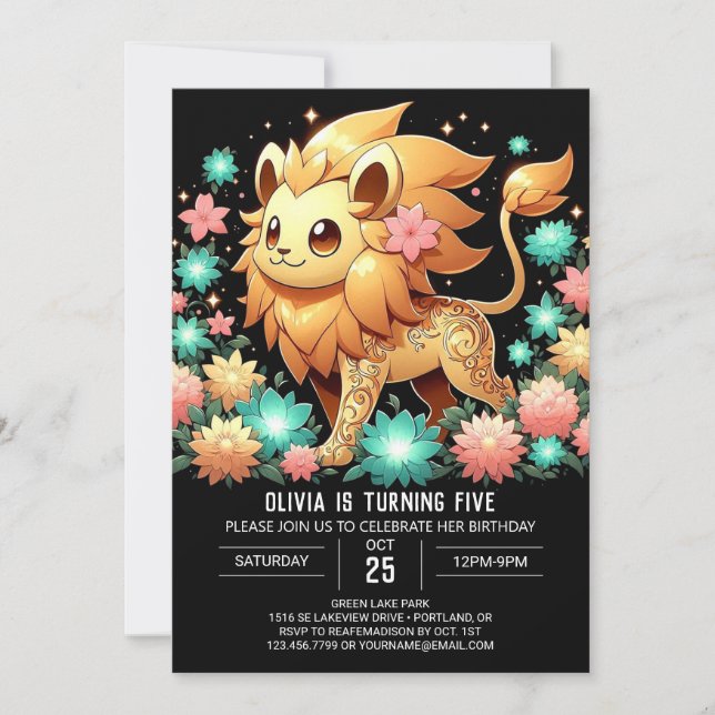 Fantasy Lion Digital Birthday Invitation (Front)