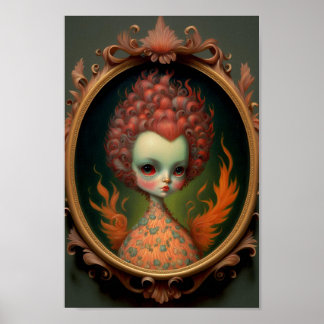 Fantasy Little Flaming Firebird Phoenix Girl Poster