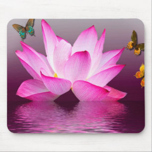 Fantasy Lotus Flower with Butterfly Mouse Mat