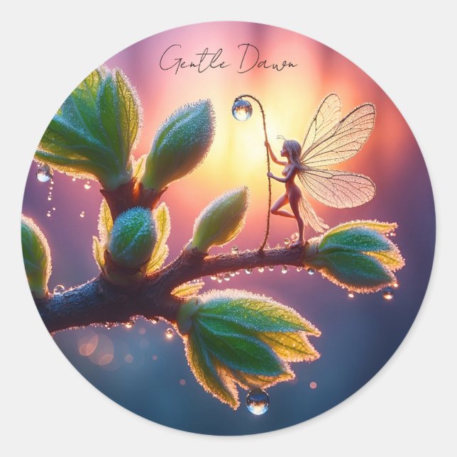 Fantasy macro photography of tiny forest sprite classic round sticker (Front)