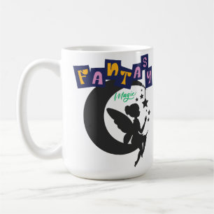 Fantasy Magic – Fairy Sitting on Moon with Stars Coffee Mug