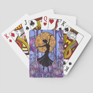 Fantasy Magic Forest Purple Floral Dancer Playing Cards
