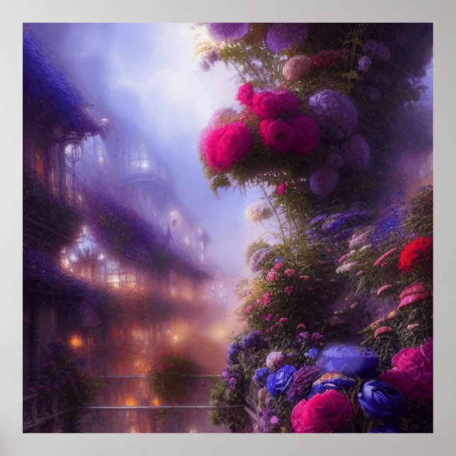 Fantasy Magical Garden Landscape With Mansion Poster (Front)