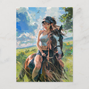 Fantasy Manga Rider in Vibrant Landscapes Postcard