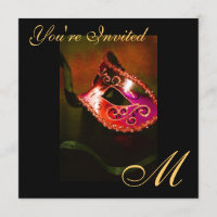 Fantasy Masquerade Mask Monogram Red Invitation