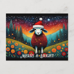 Fantasy Meadow Cute Baby Sheep Christmas Holiday Postcard