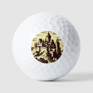 Fantasy Mediaeval Castle - Japanese Woodcut Style Golf Balls
