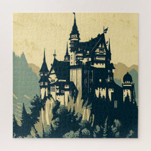 Fantasy Mediaeval Castle - Japanese Woodcut Style Jigsaw Puzzle