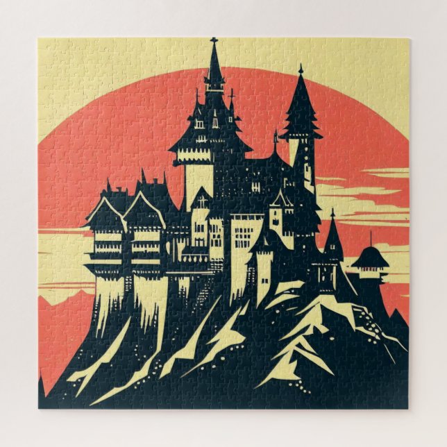 Fantasy Mediaeval Castle - Japanese Woodcut Style  Jigsaw Puzzle (Vertical)