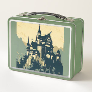 Fantasy Mediaeval Castle - Japanese Woodcut Style Metal Lunch Box
