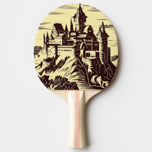 Fantasy Mediaeval Castle - Japanese Woodcut Style Ping Pong Paddle
