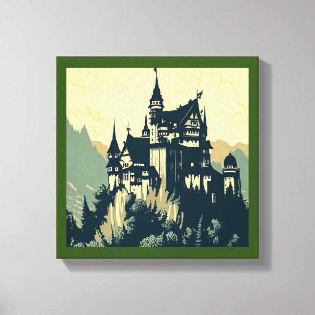Fantasy Mediaeval Castle - Woodcut 1 Canvas Print (Front)