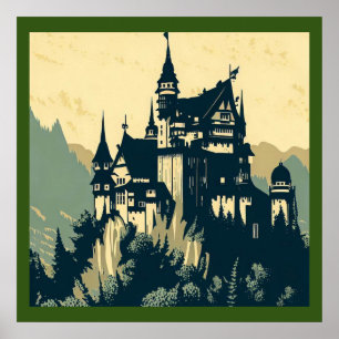 Fantasy Mediaeval Castle - Woodcut 1 Poster