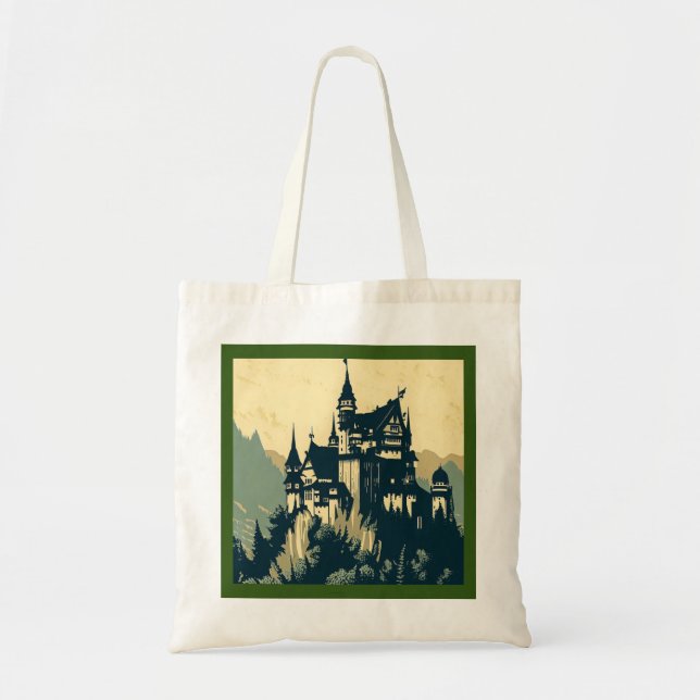 Fantasy Mediaeval Castle - Woodcut 1 Tote Bag (Front)