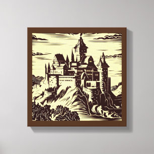 Fantasy Mediaeval Castle - Woodcut 2 Canvas Print