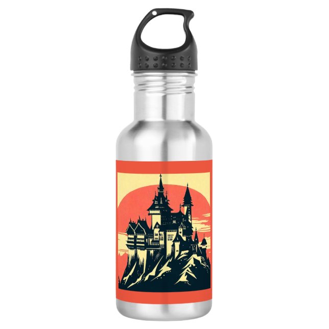 Fantasy Mediaeval Castle - Woodcut 4 532 Ml Water Bottle (Front)