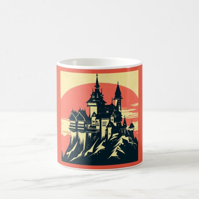 Fantasy Mediaeval Castle - Woodcut 4 Coffee Mug (Center)