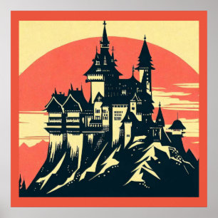 Fantasy Mediaeval Castle - Woodcut 4 Poster