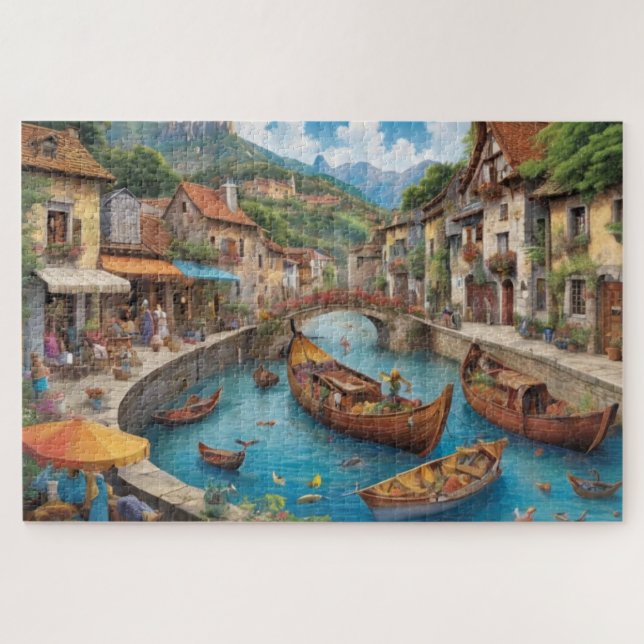 Fantasy Mediaeval City Hard to Solve Jigsaw Puzzle (Horizontal)