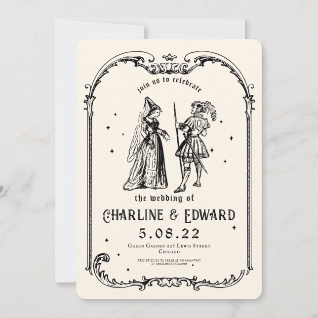 Fantasy Mediaeval engraving Art Wedding  Invitatio Invitation (Front)