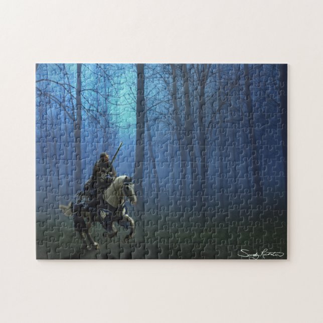 Fantasy Medieval Knight on Horseback in Moonlight Jigsaw Puzzle (Horizontal)