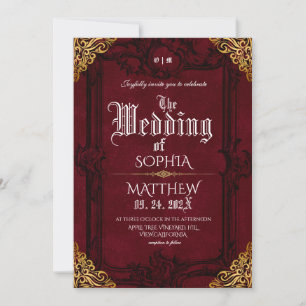 Fantasy Medieval Royal Burgundy Gold Wedding Invitation