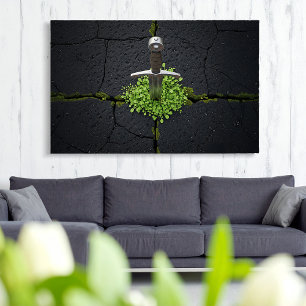 Fantasy Medieval Sword Green Clover Nature Rebirth Poster