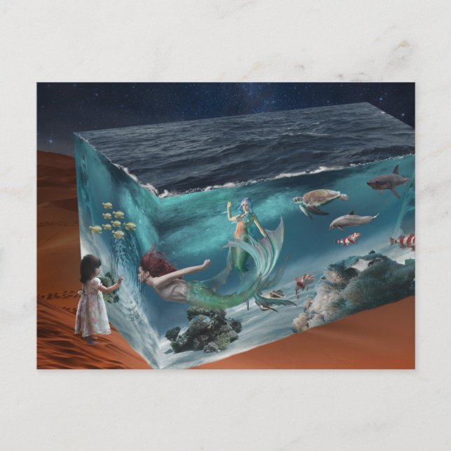 Fantasy Mermaid Ocean Cube  Postcard (Front)