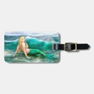 Fantasy Mermaid on Shore of Aqua Blue Sea Luggage Tag