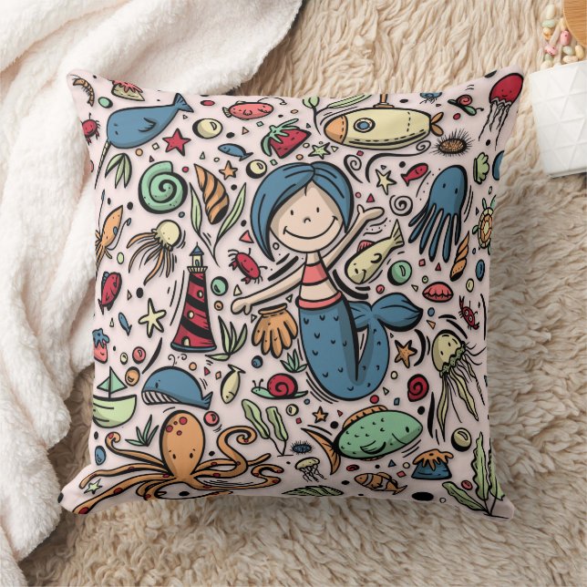 Fantasy Mermaid Pattern Cushion (Blanket)
