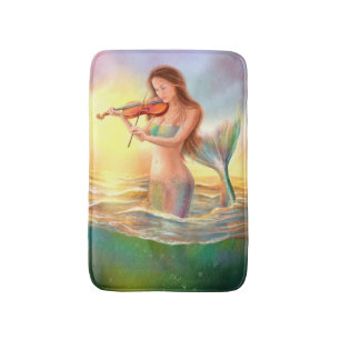 fantasy mermaid plays on violin on sunset Bath Mat