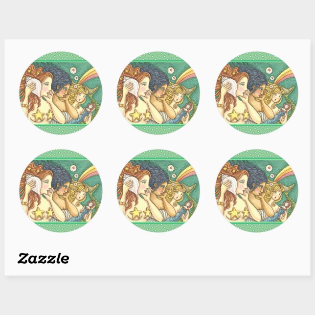 FANTASY MERMAID SISTERHOOD SHARING SECRET WISDOMS CLASSIC ROUND STICKER (Sheet)