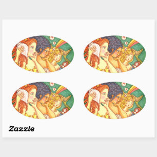 FANTASY MERMAID SISTERHOOD SHARING SECRET WISDOMS OVAL STICKER