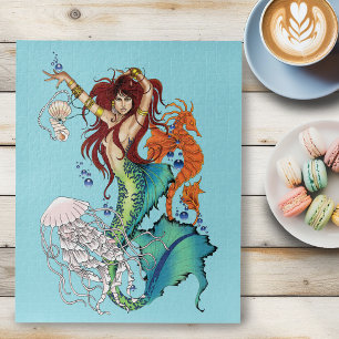 Fantasy Mermaid Teal Tail Jigsaw Puzzle