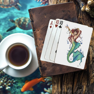 Fantasy Mermaid Teal Tail Playing Cards