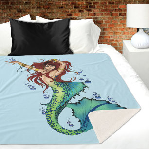 Fantasy Mermaid Teal Tail Sherpa Blanket
