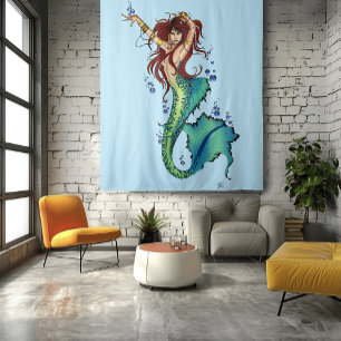 Fantasy Mermaid Teal Tail Tapestry