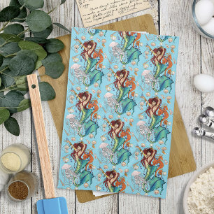 Fantasy Mermaid Teal Tail Tea Towel