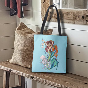 Fantasy Mermaid Teal Tail Tote Bag
