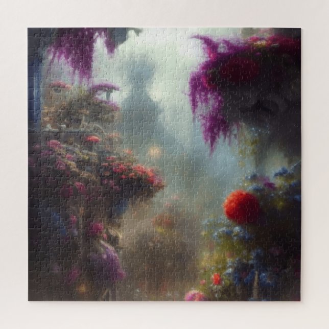 Fantasy Misty Rainy Magical Garden Landscape Jigsaw Puzzle (Vertical)