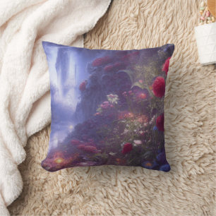 Fantasy Misty Rainy Magical Garden River Landscape Cushion