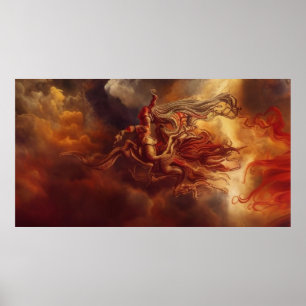 Fantasy modern art gold red swirl of the clouds  poster