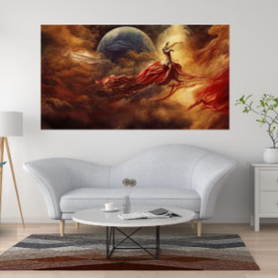 Fantasy modern art gold red top of the clouds poster