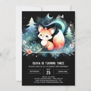 Fantasy Modern Fox Birthday digital Invitation