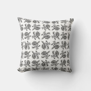 Fantasy monster plant black and white drawing cushion